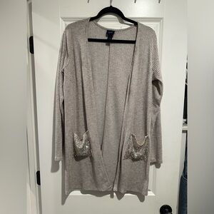 Daytrip ribbed knit open from cardigan with sequin pocket detail